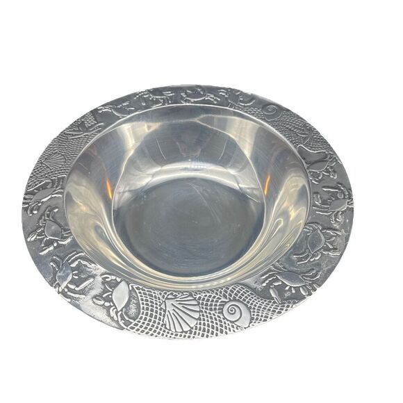 VTG Wilton Armetale Pewter CRAB SEA SHELL Trimmed Bowl 12 3/8" Serving Bowl - Picture 3 of 8